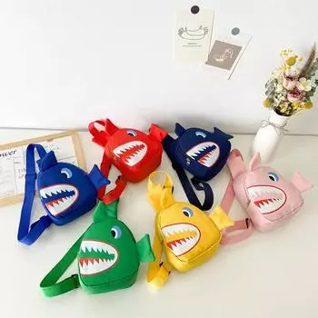 Модная детская сумка через плечо, милая трендовая сумка на плечо, сумка на молнии, сумка с рисунком акулы, детские нагрудные сумки, школьная сумка темно-синий