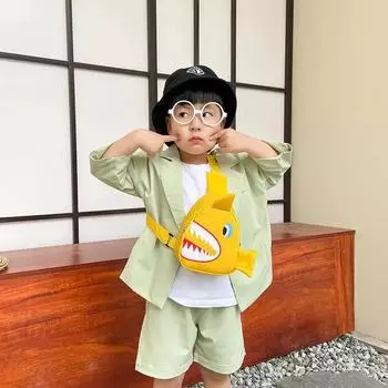 Модная детская сумка через плечо, милая трендовая сумка на плечо, сумка на молнии, сумка с рисунком акулы, детские нагрудные сумки, школьная сумка темно-синий