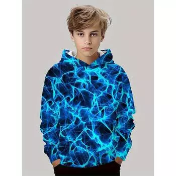 Модная детская толстовка с капюшоном синего цвета с принтом Модная толстовка с длинными рукавами для мальчиков Толстовка с капюшоном для мальчиков Удобная и инновационная толстовка для отдыха на природе 100CM