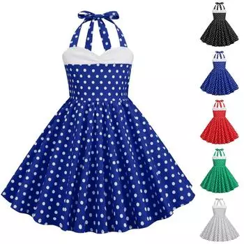 Модная детская юбка с короткими рукавами и горловиной, сшитая в горошек, в стиле ретро, детская одежда L чёрный