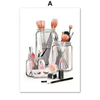 Модная девушка Париж Духи Каблуки Губная помада Макияж Искусство Холст Картина Плакаты на скандинавскую тему и принты Настенные картины Декор в гостиную без рамки 21*30cm