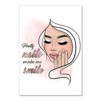 Модная девушка с розовыми ногтями, руками, холстом, плакатом и принтом, макияжем, тенями для век, губами, ресницами, современная живопись, Настенный художественный декор, фотографии 21x30cm No Frame