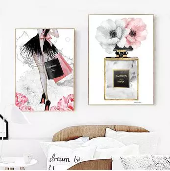 Модная девушка в Париже, духи, цветы, высокие каблуки, плакаты на скандинавскую тему и принты, настенная живопись на холсте, наряд 21cm30cm NoFrame