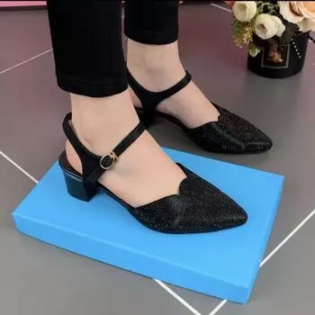 Модная дизайнерская женская обувь большого размера, новинка 2023 года, летние новые сандалии с острым носком на среднем толстом каблуке, женская обувь Sandalias De Mujer 37