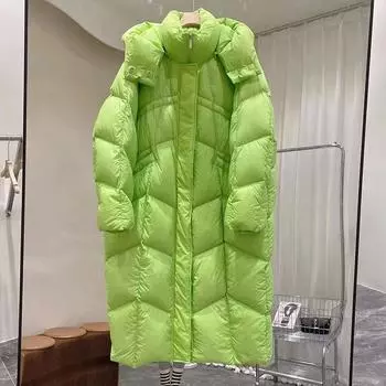 Модная длинная хлопковая куртка в корейском стиле для женщин свободного покроя больших размеров, зимняя теплая верхняя одежда S чёрный