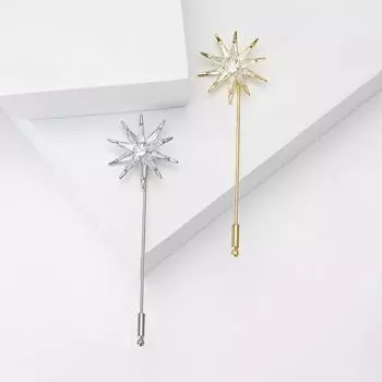Модная длинная игла, слегка инкрустированная медным цирконием, 8-звездочная брошь, простая нишевая женская одежда, корсаж, ювелирные изделия, булавка