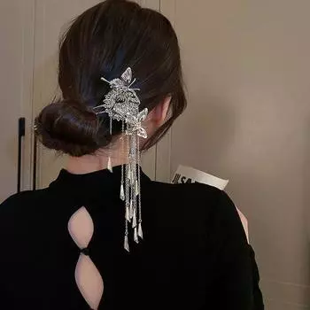 Модная длинная кисточка, металлическая заколка для волос с бабочкой для женщин, палочка для волос, заколка для волос, аксессуары для волос для костюма, китайская ханьфу, шпильки для волос, подарок