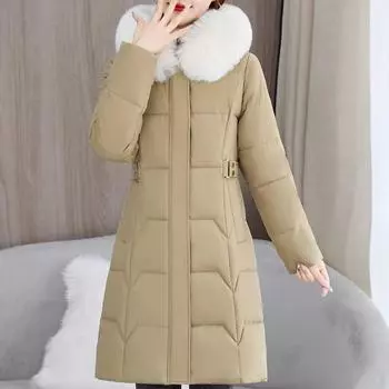 Модная длинная парка для женщин, зимние пальто с искусственным меховым воротником, свободные женские куртки с капюшоном, толстая теплая верхняя одежда M чёрный