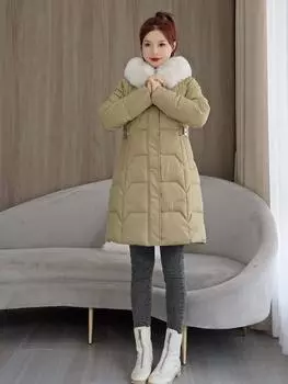 Модная длинная парка для женщин, зимние пальто с искусственным меховым воротником, свободные женские куртки с капюшоном, толстая теплая верхняя одежда M хаки