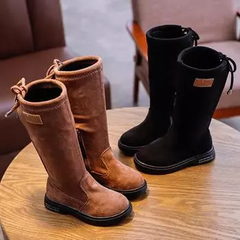 Модная длинная уличная обувь из флока для маленьких мальчиков и девочек для малышей, сапоги 29 чёрный