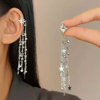 Модная длинная звезда кристалл циркон кисточка клипса для ушей простая универсальная клипса для ушей праздничные подарки для вечеринок без отверстий для ушей как