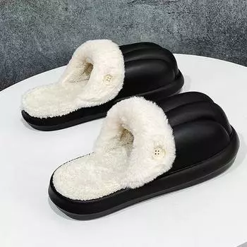 Модная домашняя обувь, зимние, сохраняющие тепло, домашние тапочки с круглым носком, повседневные, удобные, износостойкие, водонепроницаемые, плюс бархатная обувь на плоской подошве 36 белый