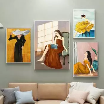 Модная домашняя одежда для девочек-подростков, картина на холсте, скандинавские семейные фотографии для гостиной, настенный художественный декор, постер, HD печать 21*30cm