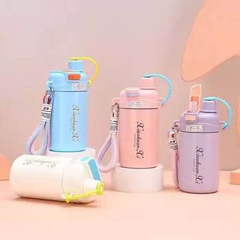 Модная двойная чашка для кофе из нержавеющей стали для улицы, портативная термос-чашка с соломенной крышкой и веревкой, удобная вакуумная чашка 480ml