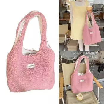 Модная двусторонняя сумка через плечо для женщин, универсальная и теплая зимняя сумка из искусственной овечьей шерсти, сумка-тоут из пушистого плюша зелёный