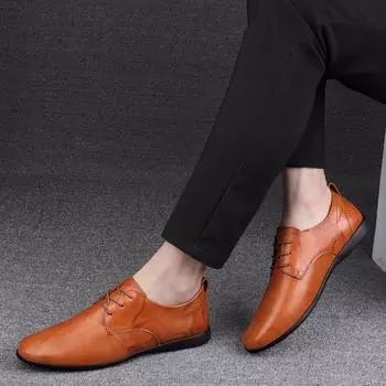 Модная дышащая мужская деловая обувь, официальная модельная обувь ручной работы, повседневная мужская обувь из натуральной кожи, модные простые мужские туфли-оксфорды 37 светло-коричневого