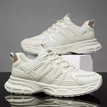 Модная дышащая мужская обувь с низким берцем, весенняя сетчатая обувь для папы, модная обувь на толстой подошве 39 белый