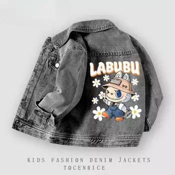 Модная джинсовая куртка для девочек Labubu, детская повседневная куртка на весну и осень 110
