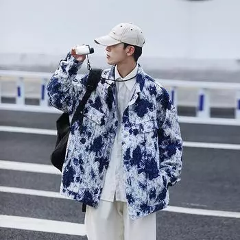 Модная джинсовая куртка с принтом тай-дай, мужская свободная куртка для работы в стиле ретро на весну и осень, повседневный топ S