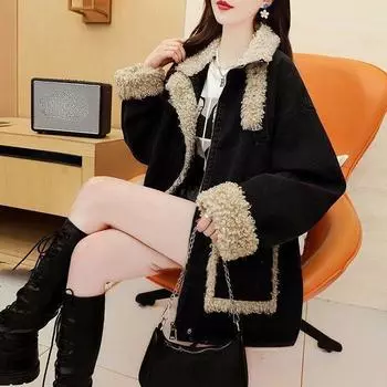 Модная джинсовая куртка свободного кроя для женщин, утепленное и теплое зимнее удобное пальто S чёрный