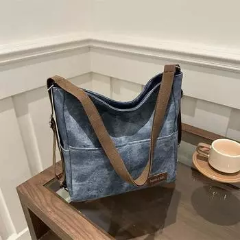 Модная джинсовая повседневная однотонная многофункциональная новая большая вместительная сумка для поездок на работу на одно плечо и через плечо