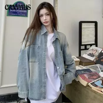 Модная джинсовая рубашка в стиле ретро, женская куртка в ленивом стиле с длинными рукавами, длинные женские топы S светло-синий