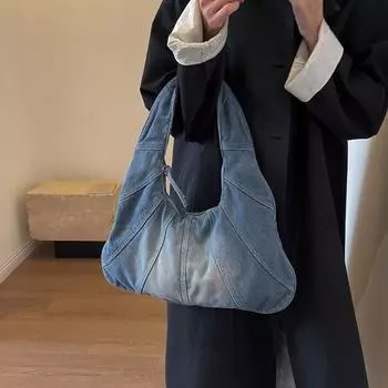 Модная джинсовая сумка через плечо, универсальная классическая нишевая сумка для женщин под мышками, сумка для покупок для повседневного использования синий