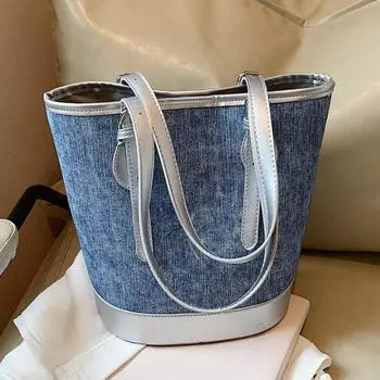Модная джинсовая сумка через плечо, женская трендовая сумка-ведро, простая женская сумка через плечо коричневый