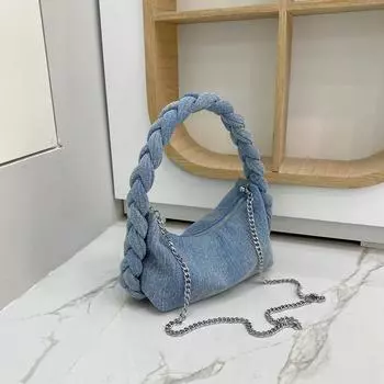 Модная джинсовая сумка, женская сумка-мессенджер с жареным тестом и косой, сумка-облако, сумка-мессенджер на цепочке, плетеная вручную сумка на плечо подмышками