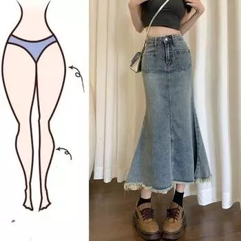 Модная джинсовая юбка с потертостями и высокой талией L