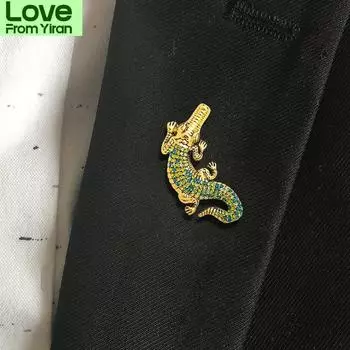 Модная европейская и американская индивидуальность сплав горный хрусталь крокодил брошь все-подходят аксессуары для одежды