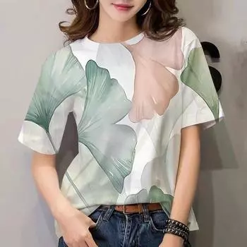 Модная европейская и американская женская футболка с рисунком в виде растений и цветов, 3D-печать, повседневная женская футболка с круглым вырезом и коротким рукавом L