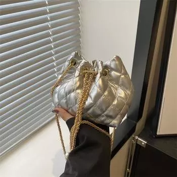 Модная фактура женская сумка счастливая сумка-ведро 2024 новая сумка женская индивидуальная сумка через плечо с бриллиантовой цепочкой сумка-мессенджер чёрный