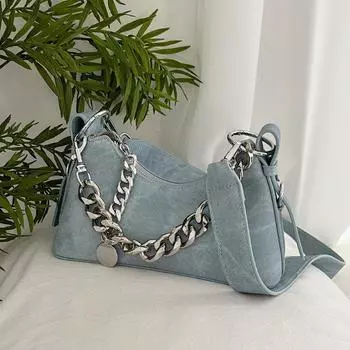 Модная фактурная джинсовая сумка, новая простая повседневная женская сумка через плечо с цепочкой, модный дизайн, женская сумка через плечо (20cm<Max Length<30cm)