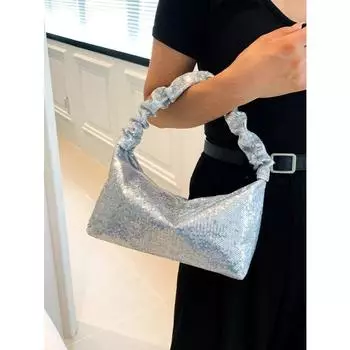 Модная фактурная плиссированная сумка, летняя, новая, шикарная, с пайетками, сумка на плечо, подмышки, легкая, роскошная, женская, квадратная сумка (20cm<Max Length<30cm)