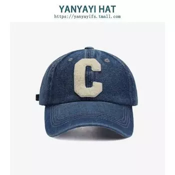 Модная фирменная бейсболка с буквой C из денима для детей в стиле Гонконга, модная уличная кепка, универсальная летняя кепка с защитой от солнца для мужчин adjustable светло-синий