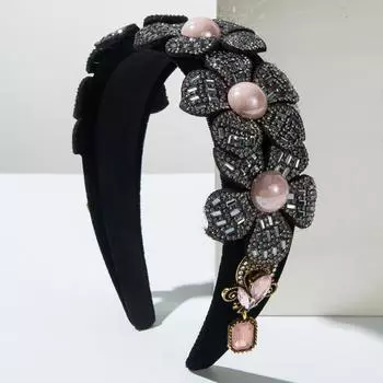 Модная фланелевая трехмерная цветочная инкрустированная стеклянными бриллиантами повязка на голову с бахромой, блестящие роскошные темпераментные женские аксессуары для волос