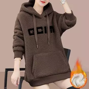 Модная флисовая теплая свободная толстовка с капюшоном для женщин M красный