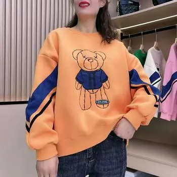 Модная флисовая толстовка большого размера в корейском стиле для женщин M чёрный