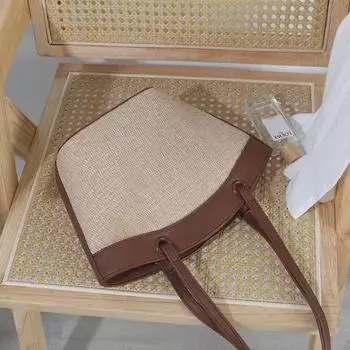 Модная французская ретро-сумка из плетеной соломы для женщин — идеальный вариант для отпуска на море и пляжного отдыха коричневый