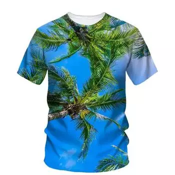 Модная футболка для мальчиков Sun Beach с 3D принтом, рубашка с изображением кокосовой пальмы, летняя мешковатая футболка оверсайз в стиле хип-хоп, удобная футболка высокого качества M