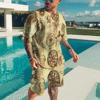 Модная футболка для отдыха с круглым вырезом и коротким рукавом, свободные и удобные шорты с 3D принтом, комплект футболок Asian size XXL