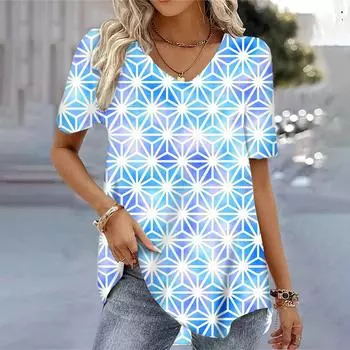 Модная футболка для женщин, элегантные футболки с V-образным вырезом, повседневная уличная одежда для женщин, свободные летние свитера с короткими рукавами S