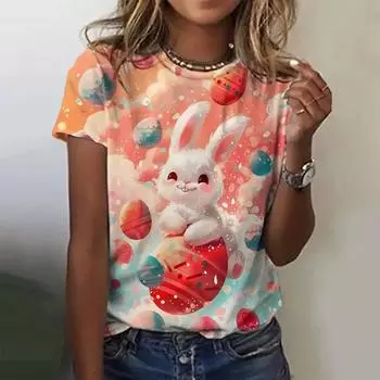 Модная футболка Harajuku с 3D-принтом в виде кролика, летняя женская футболка, смешная футболка с коротким рукавом, женская праздничная футболка большого размера S