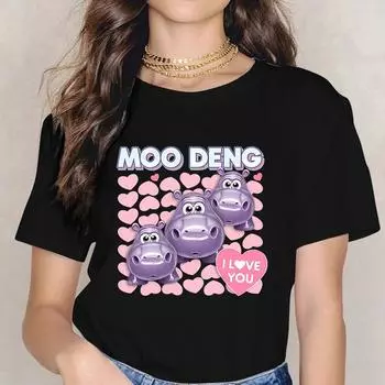 Модная футболка Moo Deng, забавная футболка с изображением бегемота, уличная одежда для женщин и мужчин, кавайная винтажная футболка Harajuku Mange Y2k, футболка, топы, одежда S