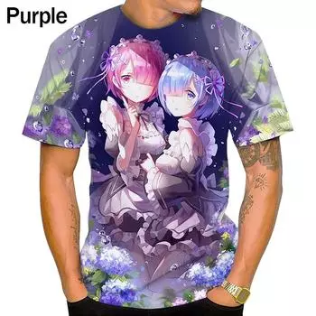 Модная футболка с 3d принтом аниме Re Zero, топы, мужская летняя повседневная футболка в стиле Харадзюку с короткими рукавами XS