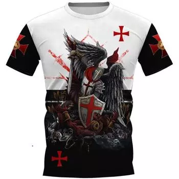 Модная футболка с 3D принтом Crusader Knights для мужчин, Европа и Америка, винтажная одежда Harajuku, повседневные топы с круглым вырезом и короткими рукавами