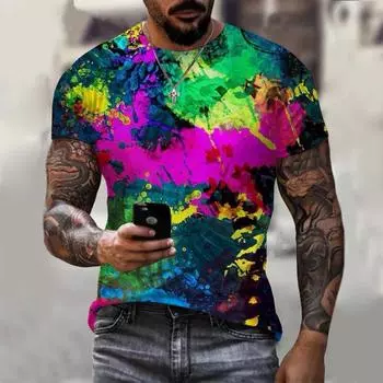 Модная футболка с 3D принтом неоновых граффити для мужчин и женщин, летняя повседневная футболка с коротким рукавом в стиле хип-хоп, уличная одежда в стиле Харадзюку, топы большого размера XS