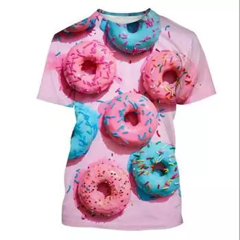 Модная футболка с 3d принтом в виде пончиков, милые шоколадные пончики, топы с круглым вырезом и короткими рукавами, индивидуальная футболка в стиле Харадзюку с едой XXS