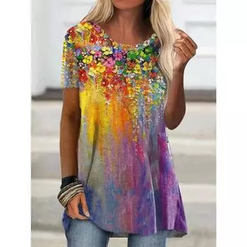 Модная футболка с цветочным принтом и 3D-принтом для женщин, свободные уличные футболки, короткие рукава, туники, топы Harajuku, женская одежда S